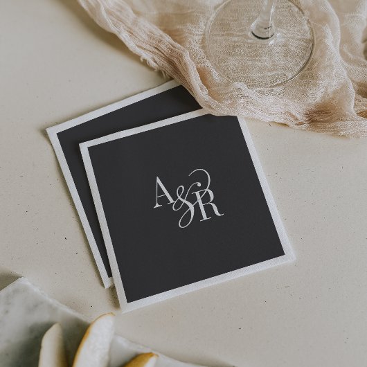 Serviette En Papier ANDREA Initiales Monogramme gris foncé Mariage min