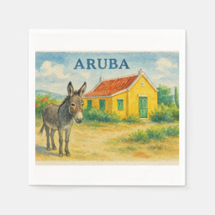 Serviette En Papier Âne d'Aruba et aquarelle de maison Cunucu