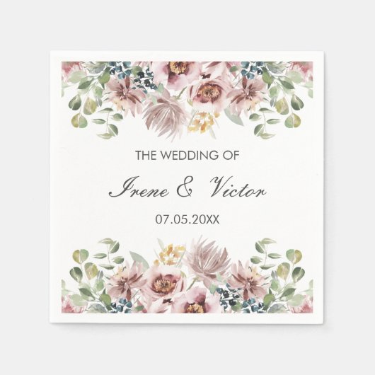 Serviette En Papier Anemone Blush | Palette Dusty mariage personnalisé (Devant)