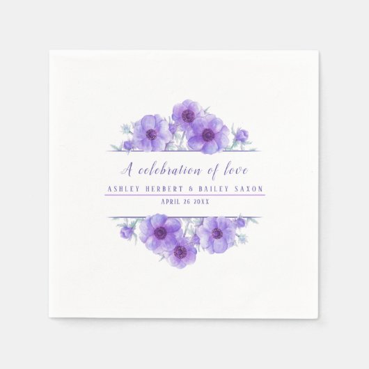 Serviette En Papier Anémone fleur violette aquarelle art célébration (Devant)