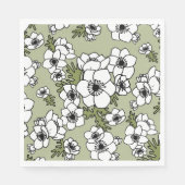 Serviette En Papier Anémones Floral noir et blanc (Devant)