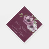 Serviette En Papier Anémones romantiques aquarelle sur Merlot (Coin)