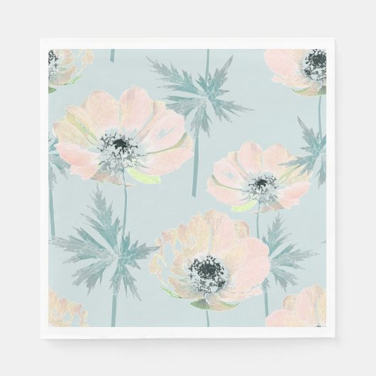 Serviette En Papier Anémones roses délicates. (Devant)
