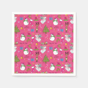 Serviette En Papier Ange, cerfs communs et bonhomme de neige de Noël
