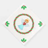 Serviette En Papier Ange de Noël & feuilles saints sur blanc (Coin)