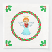 Serviette En Papier Ange de Noël & feuilles saints sur blanc (Devant)
