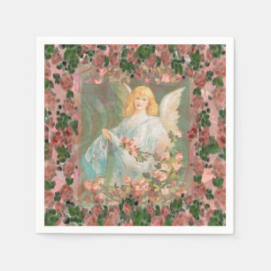 Serviette En Papier Ange gardien avec les roses roses