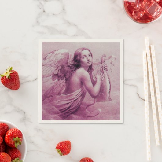 SERVIETTE EN PAPIER ANGE JOUER LYRA SUR LES NUAGES (En situation)