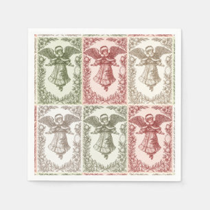 Serviette En Papier ange victorien floral rouge vert blanc