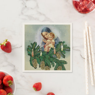 Serviette En Papier Angel Noël Mery et Jésus dans la lumière des bougi