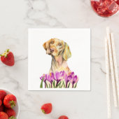 Serviette En Papier Angélique | Aquarelle Vizsla Chien et Crocus (En situation)