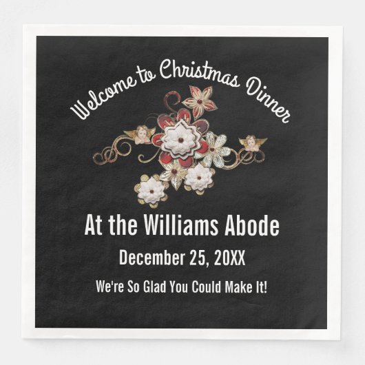 Serviette En Papier Angels, Bijoux et Fleurs mousseuses Pop on Black P (Devant)