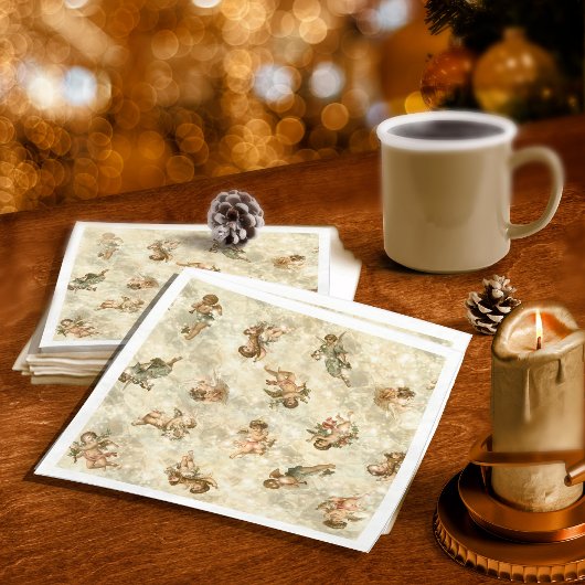 Serviette En Papier Angels vintages Glittering Gold ID136