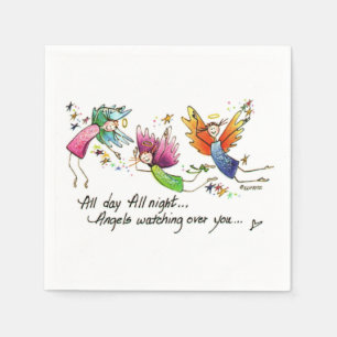 Serviette En Papier Angels volant heureux "toute la journée" Aquarelle