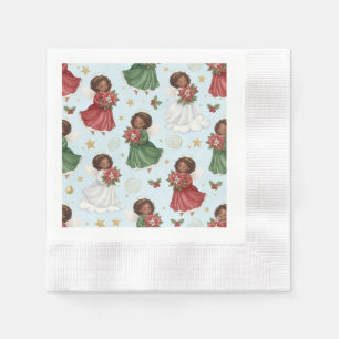 Serviette En Papier Anges afro-américains au poinsettia de Noël