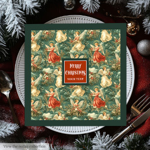 Serviette En Papier Anges de Noël Vintage Pastel Green Deep Red
