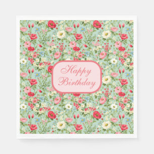 Serviette En Papier Anglais Pays Fleur sauvage Joyeux Anniversaire ser