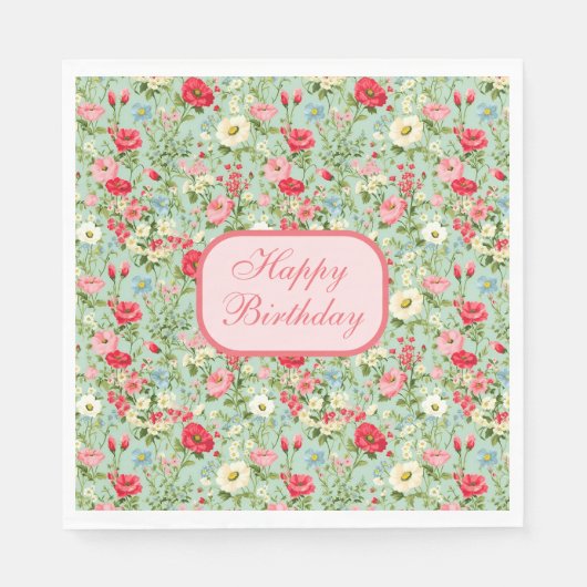 Serviette En Papier Anglais Pays Fleur sauvage Joyeux Anniversaire ser (Devant)