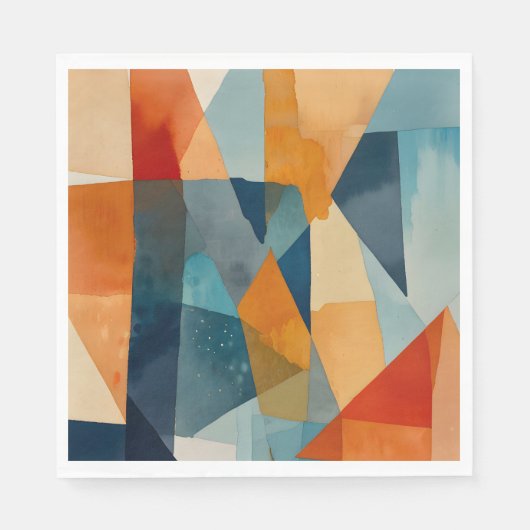 Serviette En Papier Angles Abstraits de bleu et d'orange (Devant)