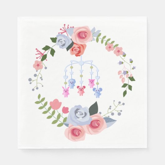 Serviette En Papier Animal Baby Mobile Baby shower floral (Devant)