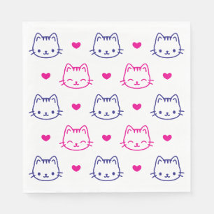 Serviette En Papier Animal Chat Visage Cœurs Motif Mignon Déjeuner