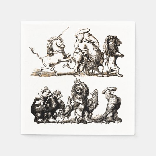 Serviette En Papier Animal Cute Art Unicorn Elephant Lion Zoo (Devant)