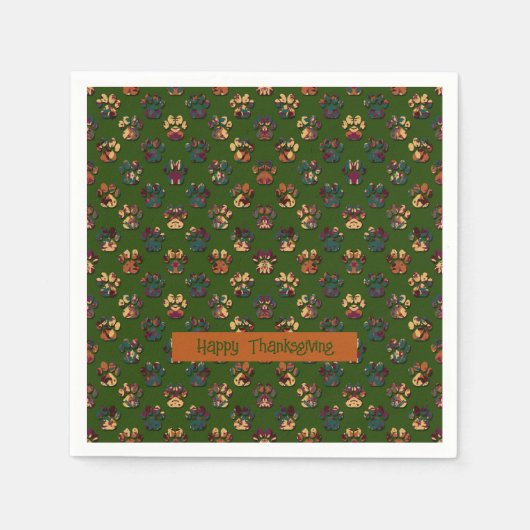 Serviette En Papier Animal Paw Silhouette Thanksgiving Pawty Dk Green (Devant)
