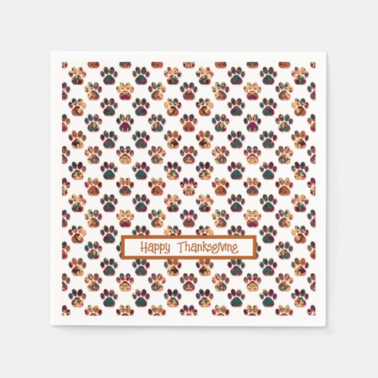 Serviette En Papier Animal Paw Silhouette Thanksgiving Pawty White (Devant)