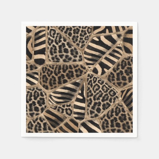 Serviette En Papier Animal Print - Léopard et Zebra - pastel (Devant)