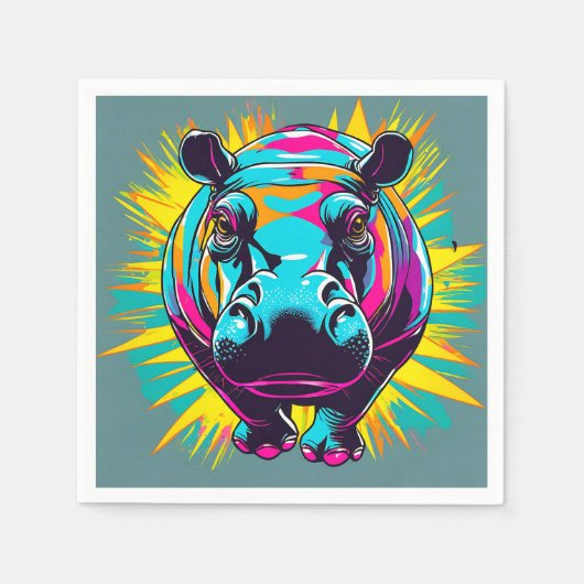 Serviette En Papier Animau hippo vibrant (Devant)