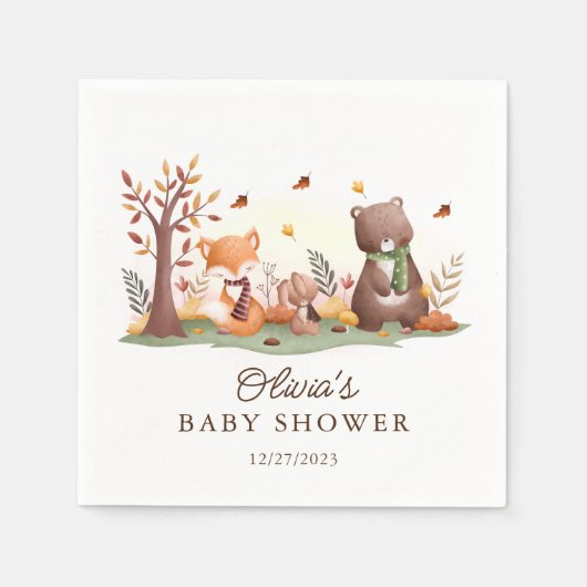 Serviette En Papier Animaux adorables des bois (Devant)