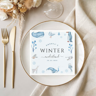 Serviette En Papier Animaux arctiques Blue Winter Onederland Napkins