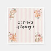 Serviette En Papier Animaux de bois Fille Anniversaire rose (Devant)