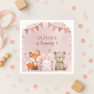 Serviette En Papier Animaux de bois Fille Anniversaire rose