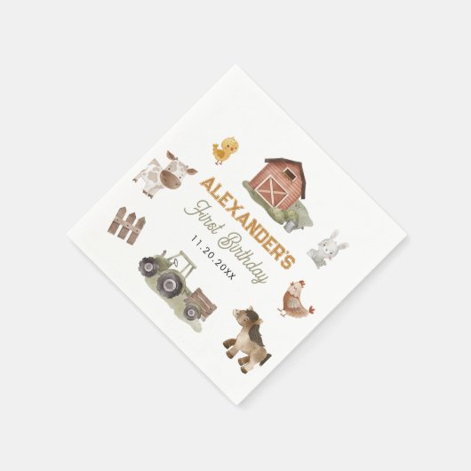 Serviette En Papier Animaux de ferme 1er anniversaire (Coin)