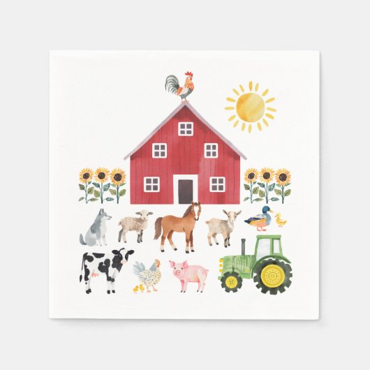 Serviette En Papier Animaux de ferme Anniversaire (Devant)
