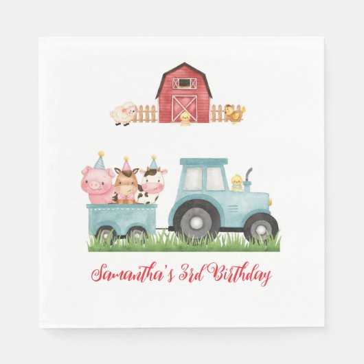 Serviette En Papier Animaux de ferme Blue Boy Barnyard Fête d'annivers (Devant)