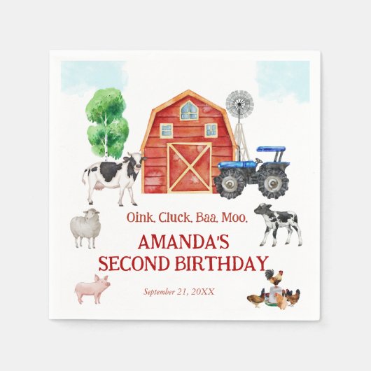 Serviette En Papier Animaux de ferme Cute Red Barnyard Farm (Devant)