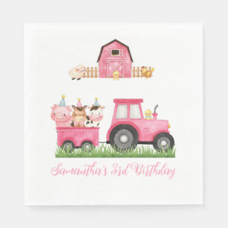 Serviette En Papier Animaux de ferme Fille rose Barnyard fête d'annive