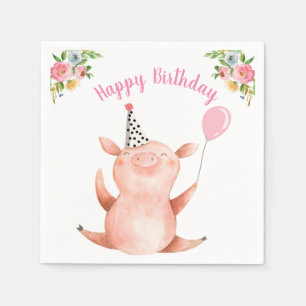 Serviette En Papier Animaux de ferme Pig Girl Birthday Barnyard Pink