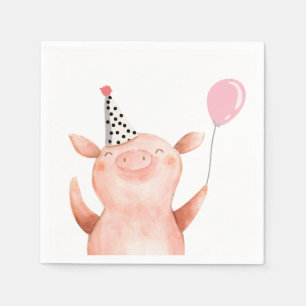 Serviette En Papier Animaux de ferme Pig Girl Birthday Barnyard Pink