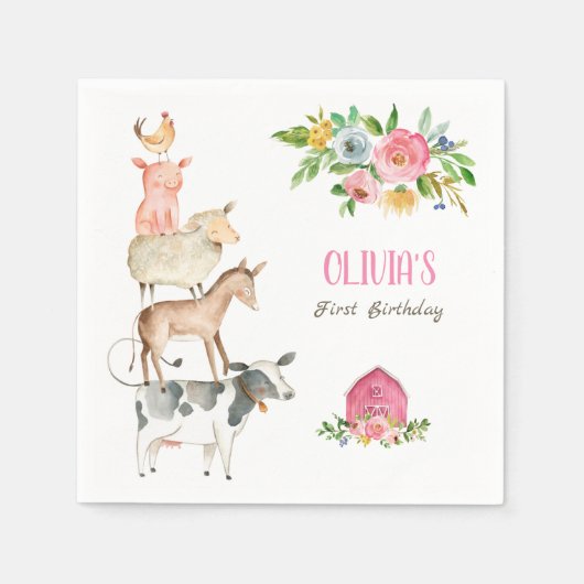 Serviette En Papier Animaux de ferme Zoo Fille Anniversaire Barnyard r (Devant)