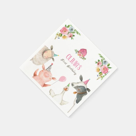 Serviette En Papier Animaux de ferme Zoo Fille Anniversaire Barnyard r (Coin)