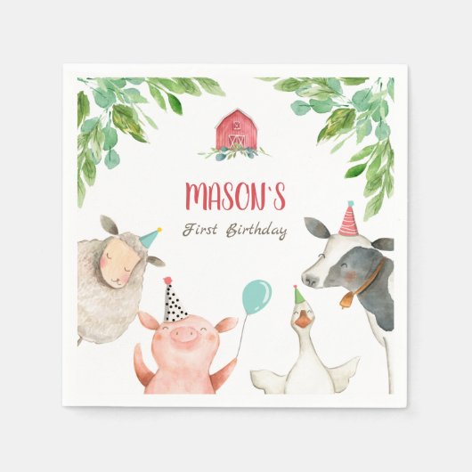 Serviette En Papier Animaux de ferme Zoo Garçon Anniversaire de verdur (Devant)