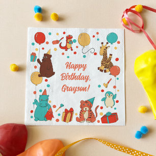 Serviette En Papier Animaux de Fête et Confettis Anniversaire Enfants