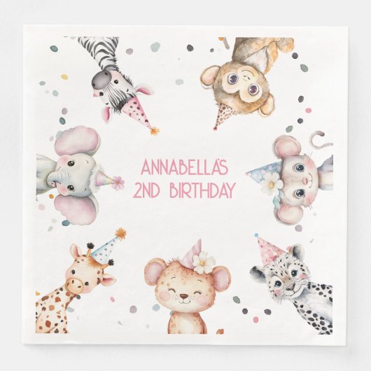 Serviette En Papier Animaux de fête mignonne safari fille anniversaire (Devant)