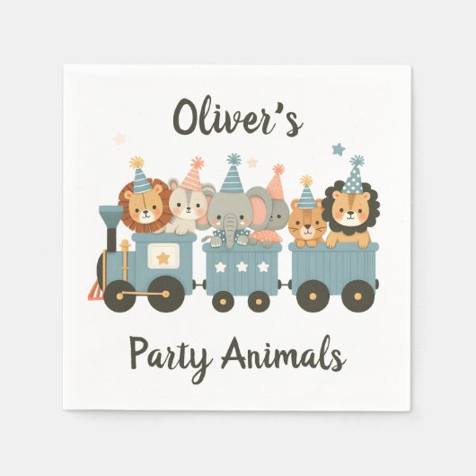 Serviette En Papier Animaux de fête mignons en train Personnalisé (Devant)