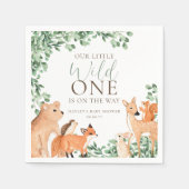 Serviette En Papier Animaux de forêt Baby shower sauvage blanc (Devant)
