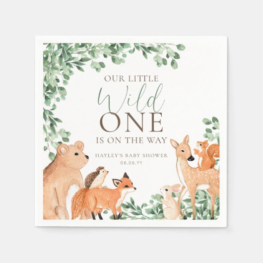 Serviette En Papier Animaux de forêt Baby shower sauvage blanc (Devant)