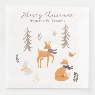 Serviette En Papier Animaux de la forêt hivernale Art folklorique Noël